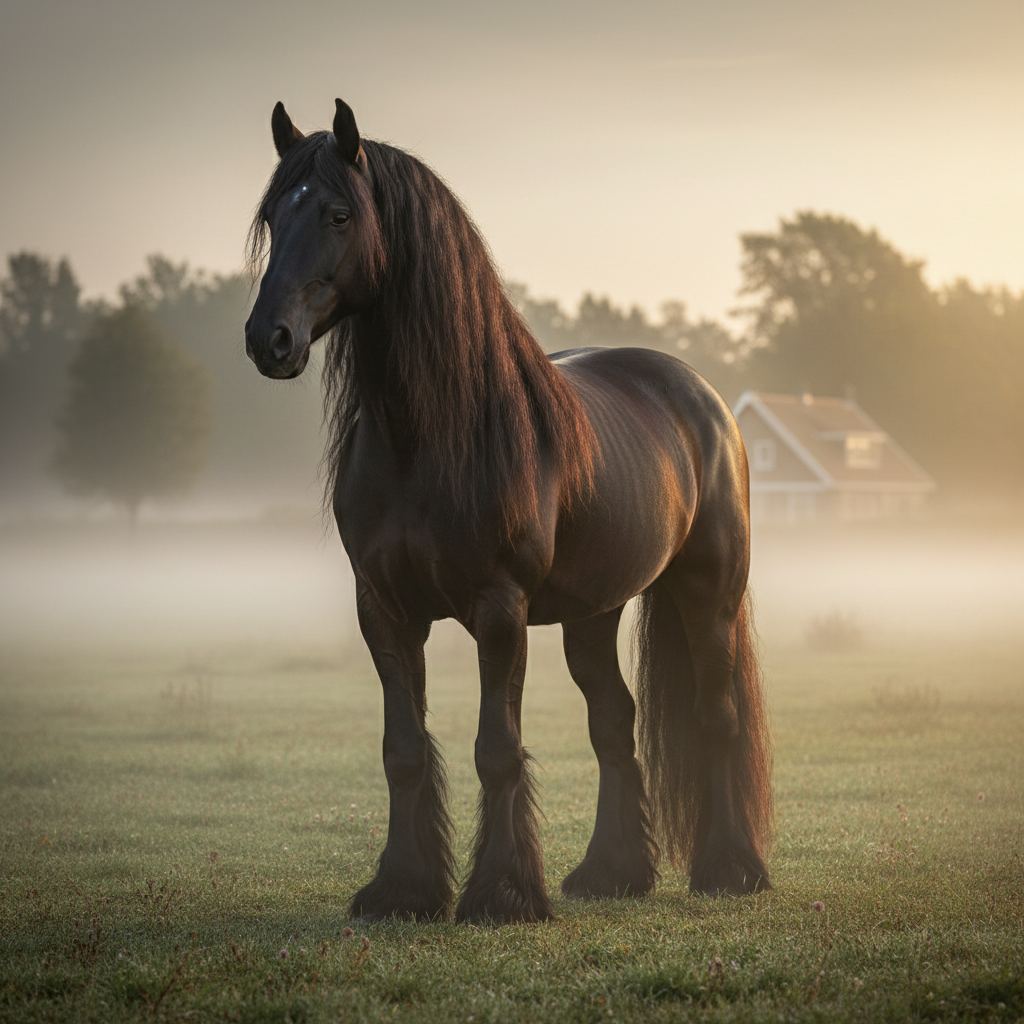 A Friesian in editorial photographic style