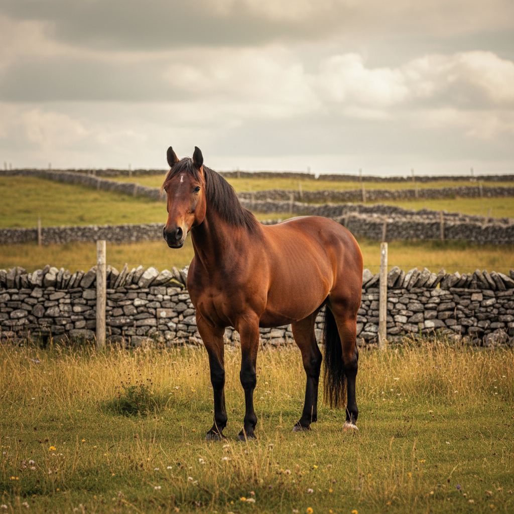 A Irish Sport Horse in editorial photographic style
