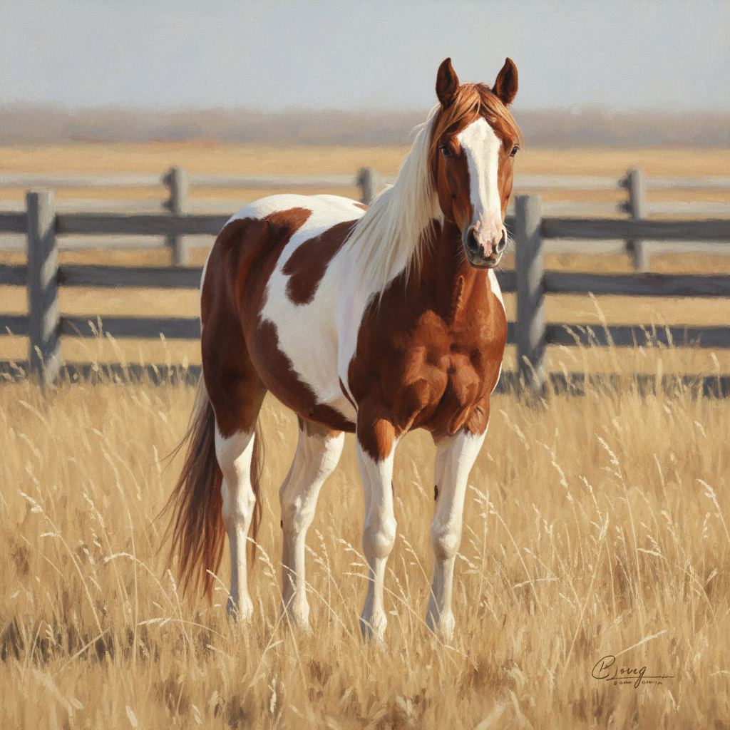 A Paint Horse in editorial photographic style