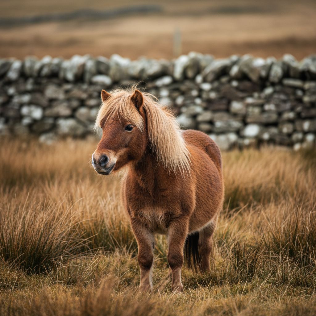 A Shetland Pony in editorial photographic style