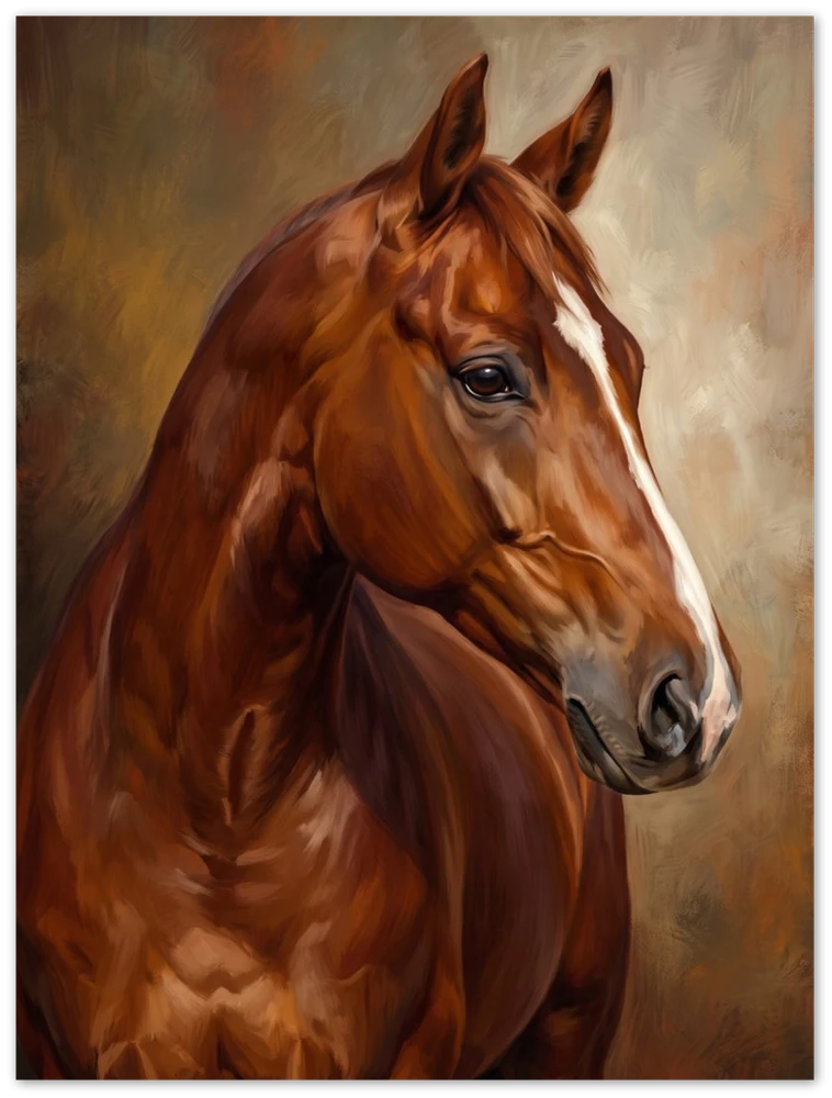 Gelato product render: The Bay Mare, an oil portrait of a chestnut horse, printed edge to edge on a frameless metal panel
