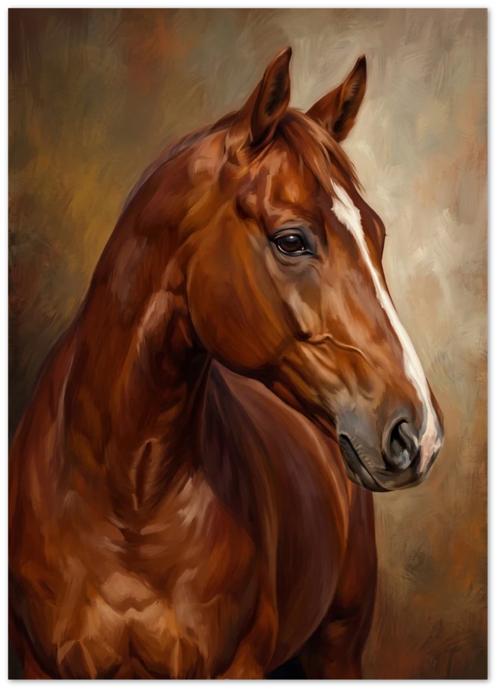 Gelato product render: The Bay Mare, an oil portrait of a chestnut horse, on an unframed paper print