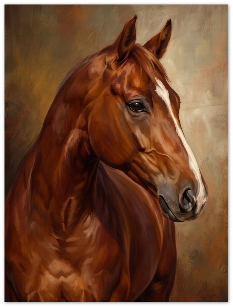 Gelato product render: The Bay Mare, an oil portrait of a chestnut horse, printed on a frameless wood panel