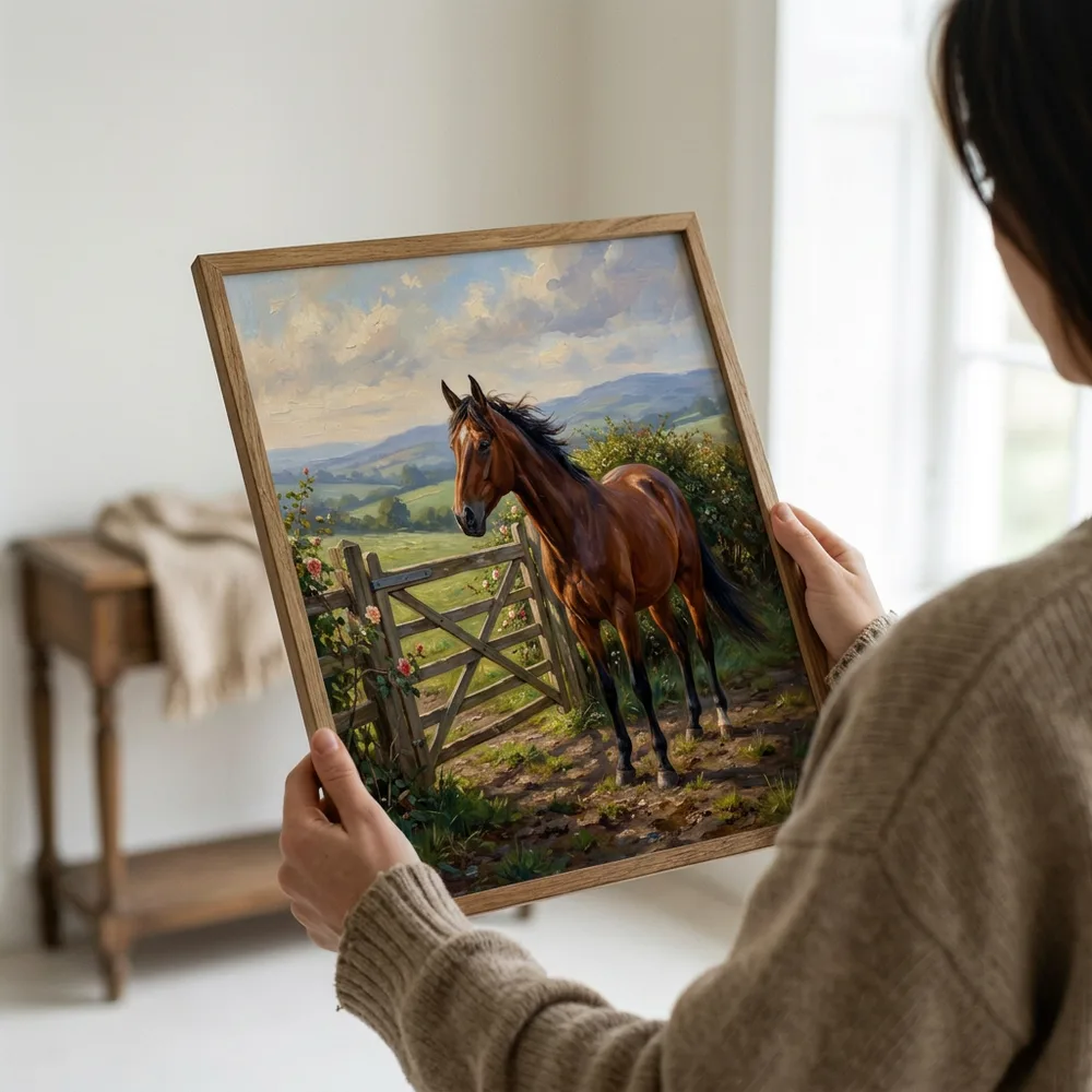 Hands holding a framed print