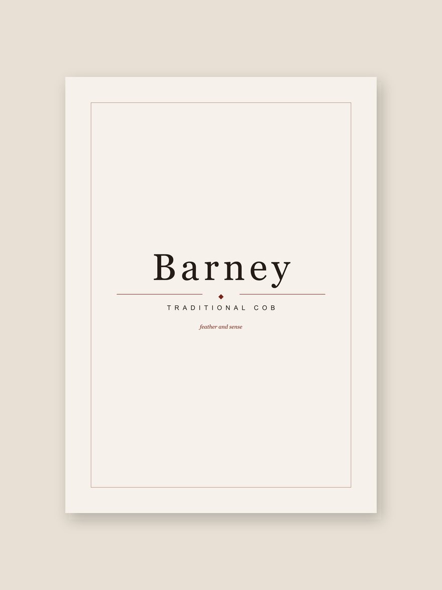 A horse name print reading Barney, with Traditional Cob set beneath it in editorial type.