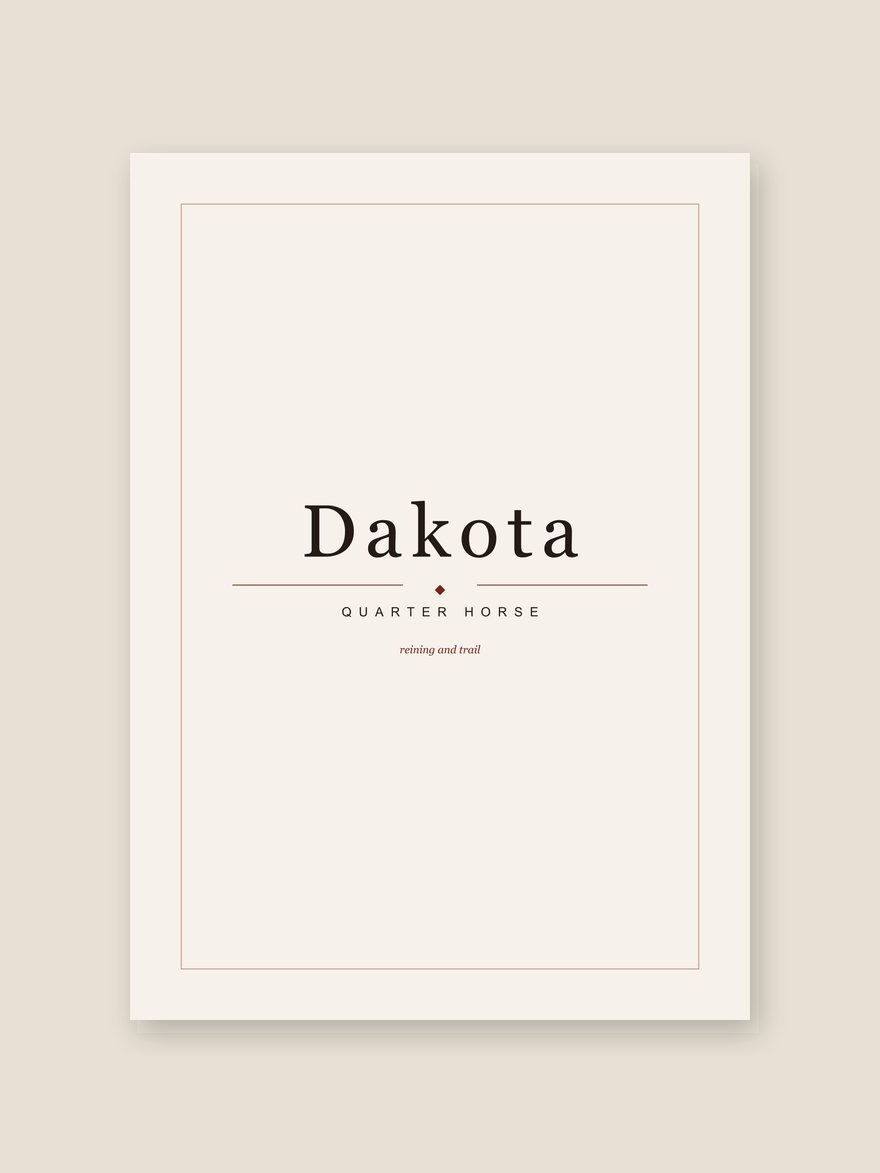 A horse name print reading Dakota, with Quarter Horse set beneath it in editorial type.