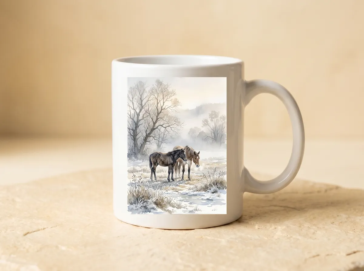 Horses in Mist on an 11oz mug