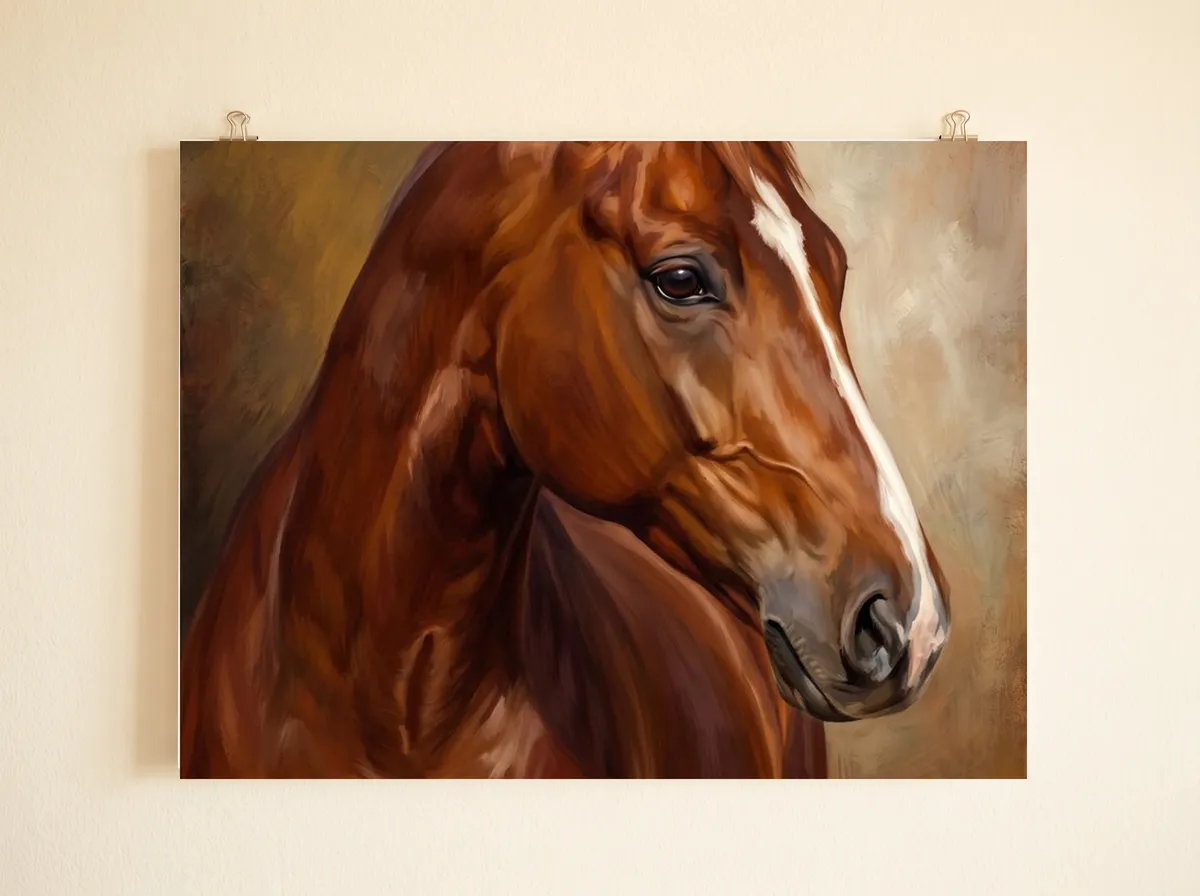 The Chestnut Mare as an unframed poster, the oil-style chestnut portrait printed edge to edge.