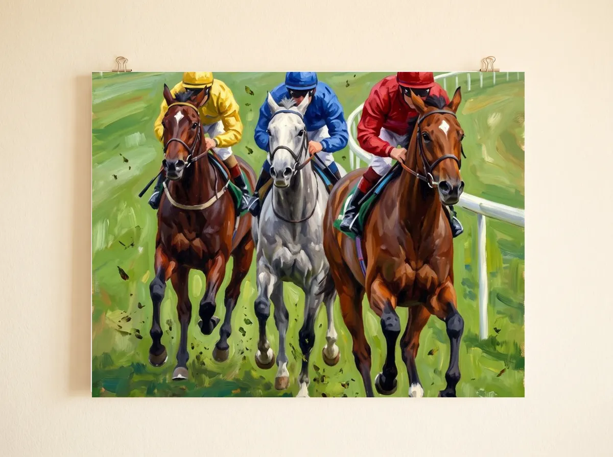 The Final Furlong as an unframed poster, the racing scene printed edge to edge.